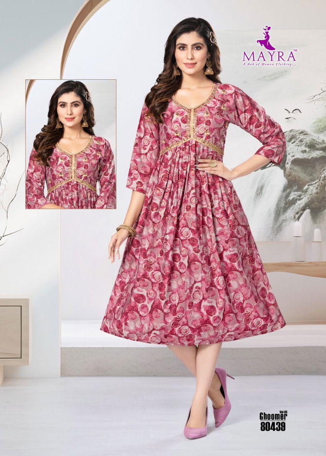 Mayra Ghoomer Vol 3 Chanderi Printed Modal Alia Cut Kurti Catalog